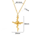 Detail view of gold-plated floral cross necklace with size labels and dimensions - Stem Leaf Sunflower Style