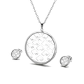 Parure collier et boucles d'oreilles carrés évidés en argent et acier inoxydable - Style Carré Creux (KS112578-KC)