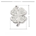 Silver four-leaf clover pendant in stainless steel with white rhinestones and size details - VG103 / Silver Clover (White Zirconia)