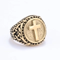 Vintage goldener Edelstahlring mit geprägtem Kreuz und gewebtem Texturdesign - US 10 / Gold