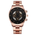 Business style rose gold men's watch with black dial and three-eye decorative sub-dials - Black Dial Rose Gold Band (Flat End)