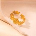 Adjustable gold titanium steel open ring with cutout star and hollow circular patterns - Round Double Fish (BJGR0083)