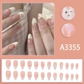 Süße mandelförmige Press-on-Nägel mit rosa Herzen und niedlichem Bären-Muster - Süßer Bär Herz French Stil (A3355 Kleber Typ)