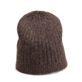 Dark brown ribbed knit wool blend beanie hat with a soft fuzzy texture for winter warmth - Coffee