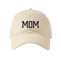 Beige washed cotton baseball cap featuring black 3D MOM embroidery in a minimalist style - Adjustable / Beige-MOM Embroidery (12)