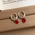 Elegant 18K gold plated hoop earrings with red teardrop gems on a vintage book - 2# Silver Red Teardrop Ear Cuff
