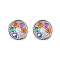 Orecchini a perno in argento 925 con zirconi colorati tondi e chiusura a vite di sicurezza - Argento 925 / Oro Bianco (Stile Tondo)