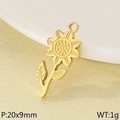 Golden sunflower steel pendant with stem and leaves, size 20x9mm for DIY jewelry making - Sunflower With Stem Style (KLJ9520-ZLA)