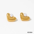 Orecchini a cuore in acciaio inossidabile dorato con perle bianche da donna - Stile Cuore Pieno (KD3084)