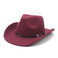 Close-up of wine red western cowboy hat with black leather band and horseshoe buckle - M (56-58cm) / Burgundy