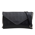Black skull embossed envelope clutch bag with silver chain strap for women punk style - Black