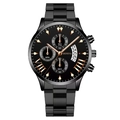 Orologio al quarzo da uomo in metallo nero con indici in oro rosa e datario a scatto - Quadrante Nero Lancette Oro Rosa Cinturino Nero (Estremità Piatta)