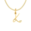 Gold stainless steel snake chain necklace featuring a cursive K letter heart pendant - Letter K / Gold