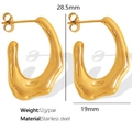 Goldene unregelmäßige Wellenohrringe aus Edelstahl, 28,5 mm hohe Croissant-Variante - EH250 Irreguläre Wellenohrringe / Gold
