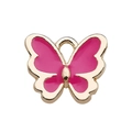 Pink enamel butterfly charm with gold metal frame for DIY jewelry making and crafts - Butterfly
