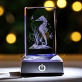 3D laser engraved crystal seahorse night light with a black LED glowing square base - Seahorse / 5x5x8CM
