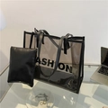 Minimalistische schwarze transparente PVC-Einkaufstasche mit passender Innentasche - Schwarz