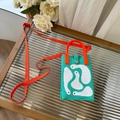Knitted green crossbody phone bag with cute white goose pattern and orange handles - Lake Green Swan