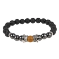 Mens volcano lava stone and tiger eye beaded bracelet with silver crown spacers - Tiger Eye Crown Style