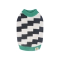 Maglione per cani in maglia con collo alto verde e motivo a zigzag bianco nero - S / Quadri Neri e Bianchi