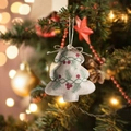Linen Christmas tree ornament with pine needle print hanging on a festive tree - Christmas Tree