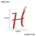 Detailed macro shot of a gold-plated red enamel letter H pendant with size measurements - Letter H-Red