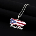 Detailansicht des Puerto Rico Karten-Anhängers mit Flagge und Schrift auf schwarzem Grund - Karte Flagge Text Stil / Stahl B (Karte Flagge Text)
