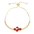 Bracciale croce placcato oro minimalista con rubini rossi e chiusura a scorrimento bolo - Rosso