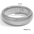Silver wide Tubogas snake bone bracelet in stainless steel featuring 20mm ribbed texture - 20mm Wide (60mm Diameter) / Steel