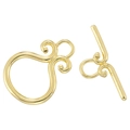 Detailed view of vintage gold plated OT clasp with ornate floral scroll texture - Petal Scroll Toggle Clasp / Gold