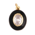 Golden oval enamel pendant with black finish and central white zircon stone - Oval Black