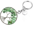 Tree of Life keychain with green natural crystal stones and polished metal tag - Green Aventurine Round