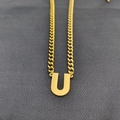 Hip hop 18K gold plated stainless steel Cuban chain necklace featuring letter U pendant - Letter U / Gold