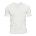 Close-up of white V-neck T-shirt showing breathable waffle texture and 100% cotton label - S / White