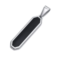 Polished silver stainless steel rectangular pendant with black enamel inlay - PN-1760 Pendant (No Chain) / Steel