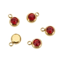 Golden stainless steel birthstone charms with red round crystals for DIY jewelry - Gold Color-L (Bright Red)