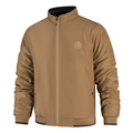 Vooraanzicht van kaki herenjack met opstaande kraag, gouden logo en geribbelde manchetten - L / Bruin