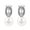 Orecchini a perno ovali in acciaio inossidabile argento con perla bianca su sfondo bianco - Color Acciaio