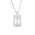 Minimalist silver stainless steel necklace with hollow H-letter rectangular pendant - Letter H