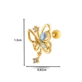 Gold bow and key stud earring with blue zircons and detailed dimensions 1.3cm by 0.82cm - 10# Gold (Butterfly Key Style)