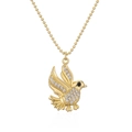Minimalist 18K gold plated bird pendant necklace with clear zircons and black eye detail - Flying Bird Style / Gold