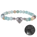 Vista macro del ciondolo a cuore con proiezione 100 lingue e perline di pietra colorate - Bracciale in Amazonite