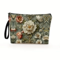 Blumige Kosmetiktasche mit Vintage-Blumenmuster, grünen Blättern und Trageschlaufe - 17x25cm (Mit Gurtband) / Pfingstrosen-Blumenmuster(Stil 1)