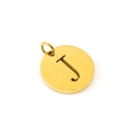 Polished gold stainless steel circular pendant featuring a cutout letter J design - Letter J (J-Pendant)