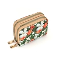 Floral multi-card wallet with tropical lily print and gold-tone dual zippers - Orange & White Floral