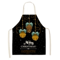 Close-up of black Christmas linen apron with Merry Christmas greeting and festive holiday pattern - Christmas Wishes (AP-52008)