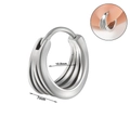 Polished silver stainless steel hoop earring with triple row design and 10.8mm diameter - NO 13 - Three-line Wide