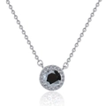 Elegante Halskette aus S925 Sterlingsilber mit rundem schwarzem Edelstein und Halo-Diamant - Moissanit / 1 ct / Schwarz