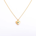 Collana a medaglione a cuore dorato con gemma turchese e catena a maglie sottili dorata - Maggio-Verde Smeraldo