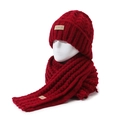 Set berretto e sciarpa in maglia a trecce rosse con etichetta in pelle fashion - Berretto Borgogna + Sciarpa